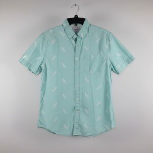 Denim Flower Ricky Singh Slim Fit Aqua Pineapple Print Button Down Shirt Men’s M